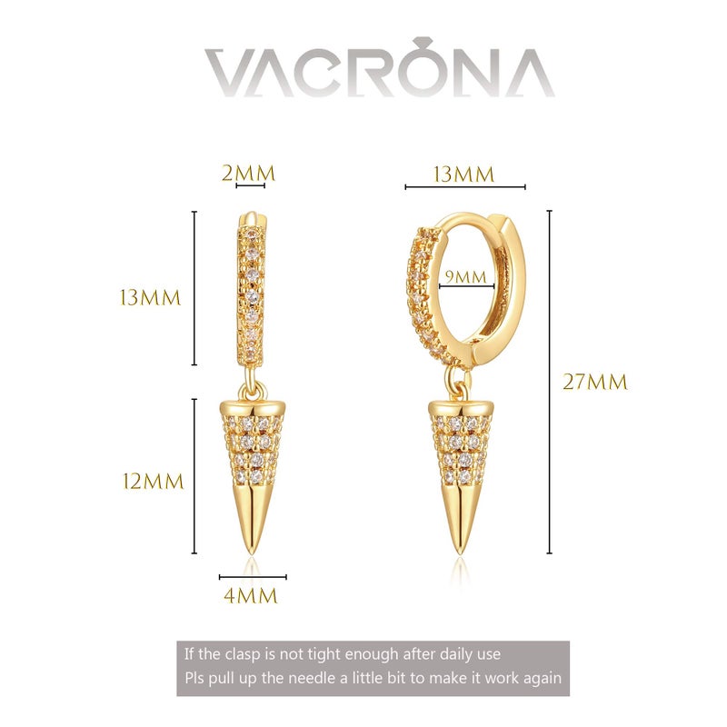 VACRONA Gold Hoop Earrings Spike Huggie Earrings for Women 14k Gold Plated Small Spike Dangle Drop Earrings - Image 5